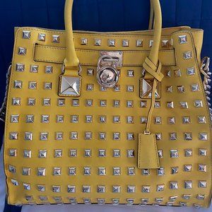Michael Kors Yellow/Gold studded lock Hamilton Bag